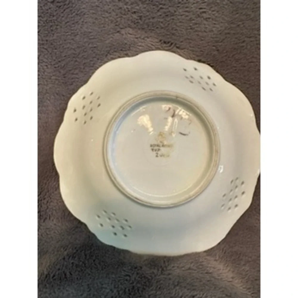Royal Crown Devon Trinket Dish Blue Floral‎ Open Pierced Edge Made in England